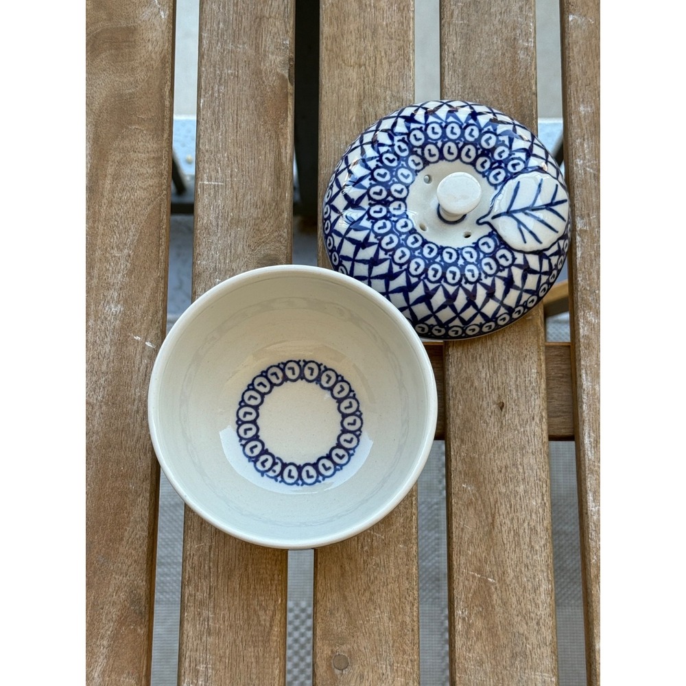 Apple Shaped Jar – 5″ Polish Pottery Stoneware – Blue Harmony Pattern by Ceramik
